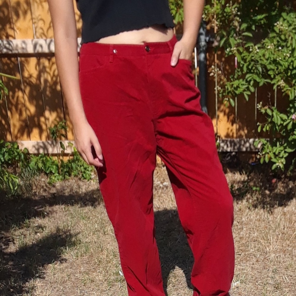 Red mom jeans